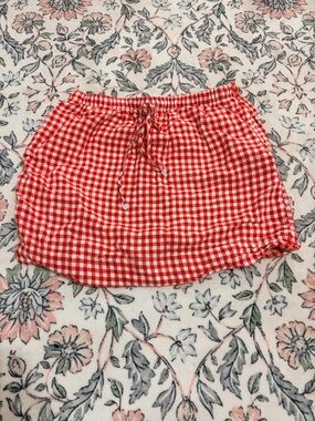 C&C California Red White Gingham Drawstring Mini Skirt